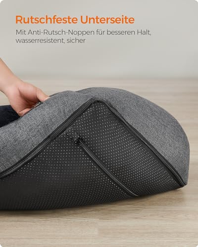 Feandrea Katzenbett, Hundebett, Hundekissen in Leinenoptik, erhöhte Ränder, rutschfeste Unterseite, Bezug abnehmbar waschbar, S, für Minihund, 60 x 50 x 21 cm, dunkelgrau PGW009G01