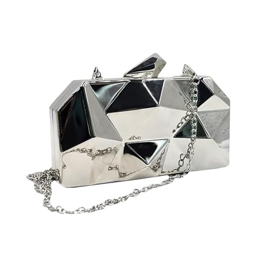 Bolsa Clutch Festa Feminina Prata Acrílico Translúcido Irregular Mão Ombro Transversal Com Correntes Removíveis