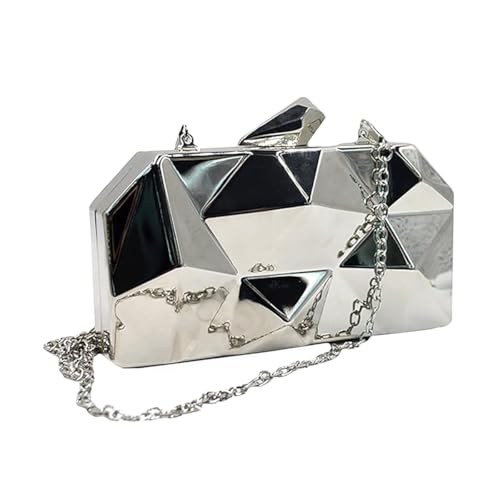 Bolsa Clutch Festa Feminina Prata Acrílico Translúcido Irregular Mão Ombro Transversal Com Correntes Removíveis