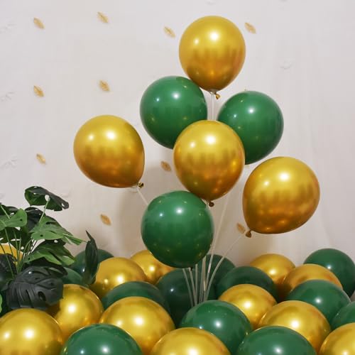Image of 200 Pcs Green and Gold Balloons 12 Inch Latex Dark Green Metallic Gold Bulk Balloon Arch Garland Kit with Ribbon for Birthday Wedding Bridal Baby Shower Supplies Graduation Party Decorations