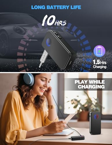 APEKX Bluetooth 5.3 Receiver for Car, Home Stereo, Speakers, and Headphones - 3.5mm Wireless Adapter with 10 Hours of Continuous Music Streaming and Playtime (Black) - Image 6