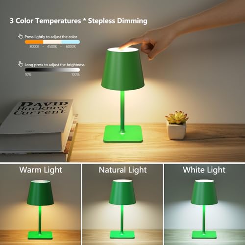 Image of Yogaret Green Cordless Table Lamp Set of 2-3 Color Stepless and Dimmable - for Restaurant Dining Bedroom Home Bar
