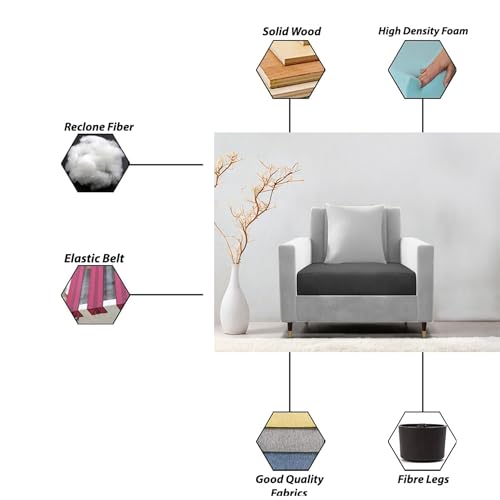 Image of Casaliving Garcia 1 Seater Sofa Set for Living Room (Black Grey Colour) Premium Fabric Sofa