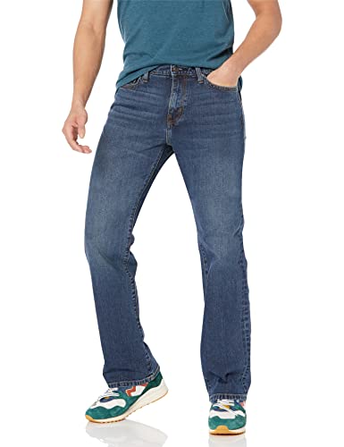 Amazon Essentials Calças de ganga de corte reto - cores interrompidas para homem, lavagem média, 36W / 32L
