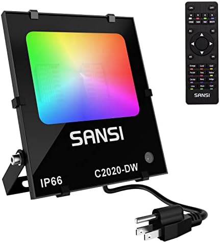 SANSI Led Flood Light 2000W Equivalent,RGB Outdoor Indoor Color Changing Wall Lights for Halloween Christmas Decorations,100W Energy Saving,Dimmable Remote,for Party Stage Landscape Tree Yard House