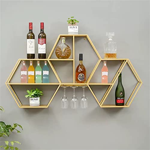 Casier à vin mural hexagonal en métal rustique avec 3 supports verres - 4