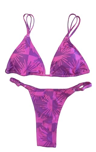 Image of Women's Sexy Thong Bottom Two Piece Bikini Double Shoulder Straps Cute Swimsuit Triangle Bathing Suit