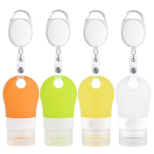4 Pcs Portable Dispenser Travel Bottles, 1.3OZ Empty Bottles for Toiletries with Stretchable Lanyard