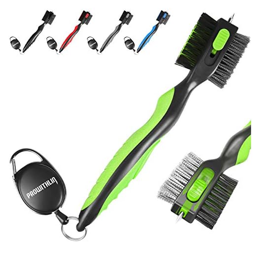Golf Club Brush and Golf Club Groove Cleaner 2 in 1, 2ft Retractable Zip-line Metal Buckle and Retractable Sharp Pick, Multifunctional Brush Head with Nylon and Wire Bristles(Black and Green Upgraded)
