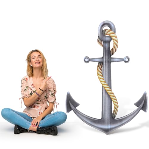 4 Feet Nautical Anchor Cardboard Cutout Decorations Large Shipwreck Party Stand up Decorations Cruise Ship Hook Rope Photo Props for Nautical Pirate Party Home Outdoor Decor(Metal)
