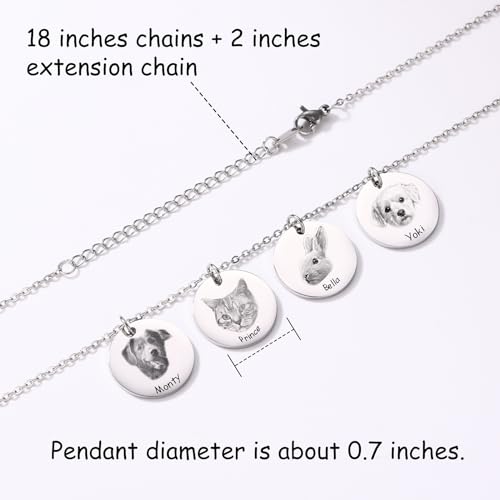 MeMeDIY Personalisierte Hund Katze Katze Haustier Halskette für Frauen Männer Graviertes Porträt Skizzieren Foto Name Edelstahl Anhänger Haustier Erinnerung Geschenke - A1 Silber
