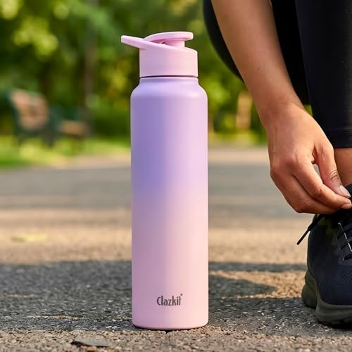Image of Clazkit Dual Colored Stainless Steel Water Bottle |ISI Certified Leakproof, Durable for School Kids, Fridge, Sports, Gym, Yoga & Office - Easy to Clean & Reusable-1000ml - Pink