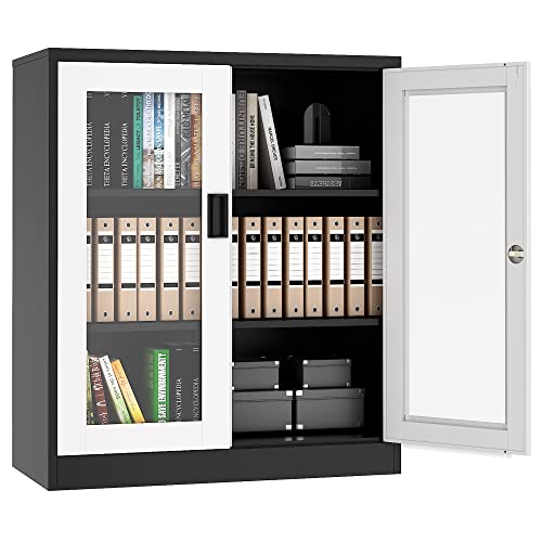 Letaya 01 Storage Cabinet,36 Inch Steel Locker, Lockable Glass Door,2 Adjustable Shelf Organizer Pantry For Office File,Home  cover