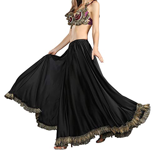 ROYAL SMEELA Belly Dance Skirt Belly Dance Costume for Women Belly Dancing Skirts Slit Maxi Skirt Satin Belly Dancing Outfit Black