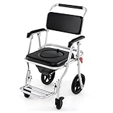 UJOYPAYD 4 in 1 Bedside Commode Chair,Foldable Commode Wheelchair for Toilet with Arms,2 Lockable Casters,Detachable Bucket, Toilet Shower Seat Bathroom Rolling Shower Chair for Adults Seniors