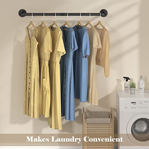 Industrial Pipe Clothing Rack 38.4IN, Elibbren Rustic Pipe Hanging Rod for Closet, Wall Mounted Multi Purpose Hanging Rod, 2 Pack