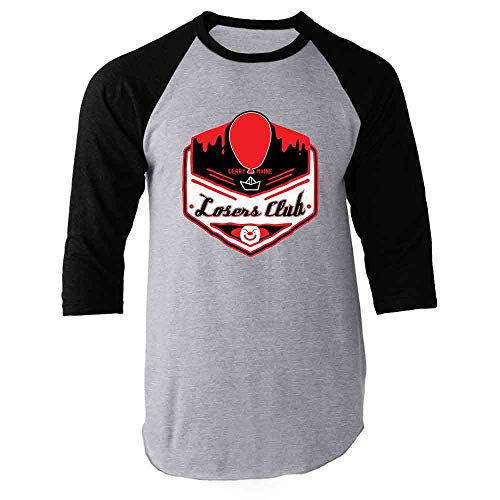 Pop Threads Losers Club Derry Maine Logo Horror Costume Black 3XL Raglan Baseball Tee Shirt