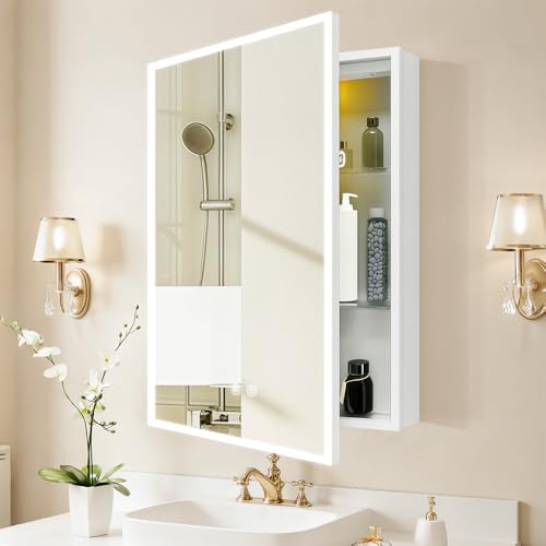 KAASUNES Smart Bathroom Medicine Cabinet with Integrated 3-Color LED Lighting,