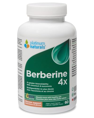 Platinum Naturals - Berberine 4x 60 Vegan Liquid Capsules - Berberine Glucose Support Supplement - Supports Heart Health, Normal Cholesterol Levels and Cardiovascular Health - Made with Omega Absorb