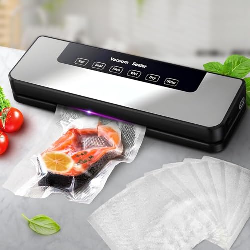 Nyganmelloz Food Vacuum Sealer Machine with 10 Sealing Bags 120W Powerful 65Kpa Suction & 5 Modes Automatic sealing Machine for Dry/Moist Food Meat Nuts