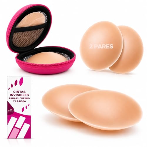 FastRay Pezoneras Adhesivas Invisibles de 8 cm para Ropa Ajustada, Bordes Que No se Marcan, Reutilizables, Hipoalergénicas y Resistentes al Sudor y al Agua, con Estuche (Champán, 2 Pares)