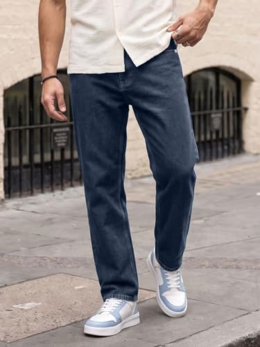 Image of Urbano Fashion Men's Relaxed Fit Washed Denim Jeans Non-Stretchable
