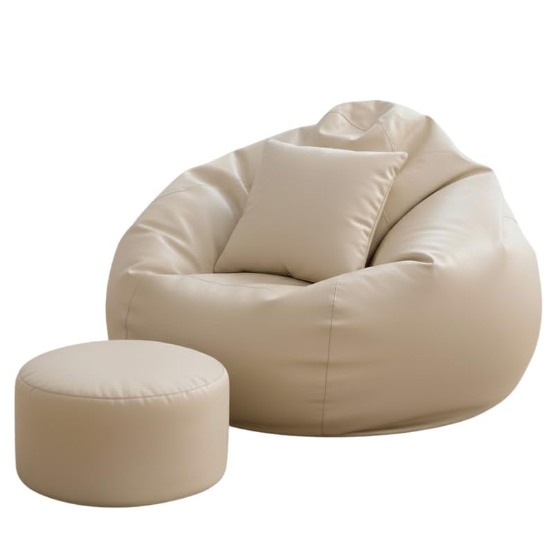 Image of Biggie Bean Bag with Beans Filled 4XL The Evergreen Classics Bean Sofa-Crafted for Comfort-Styled for Elegance with Free Cushion & Footrest (Matching Color : Leatherette Cream)