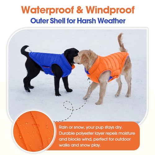 QBLEEV Reversible Dog Coat for Medium Dogs, Waterproof Windproof Winter Jacket Keeps Dogs Warm in Snow, Adjustable Hook & Loop Lightweight Dog Puffer Vest, Orange, L – Fits French Bulldog - Image 5