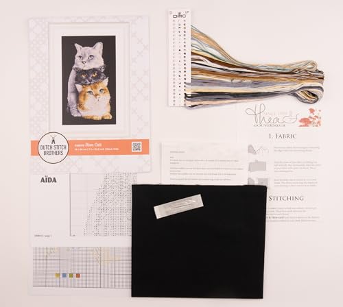 Image of Counted Cross Stitch Kit - DSB015 - Three Cats - Black Aida - 10.2 x 7.1 Inch - DIY for Adults