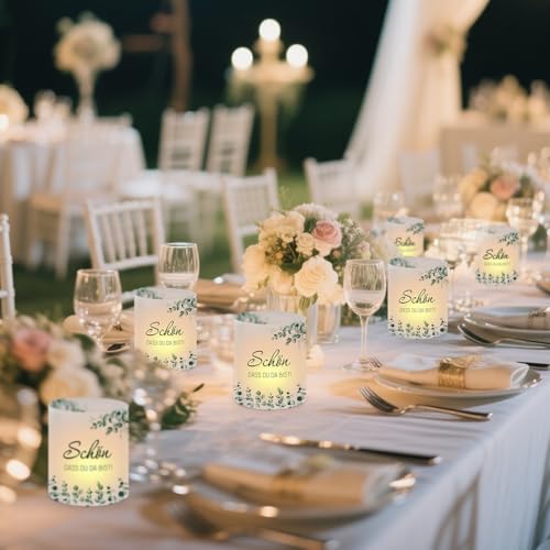 12 Windlicht Tischdeko Schön DASS Du Da Bist, Windlichter Eukalyptus Grün, Windlichter für Geburtstag Hochzeit Konfirmation Kommunion Taufe Tischdeko, Geeignet für Teelichter oder Kerzen