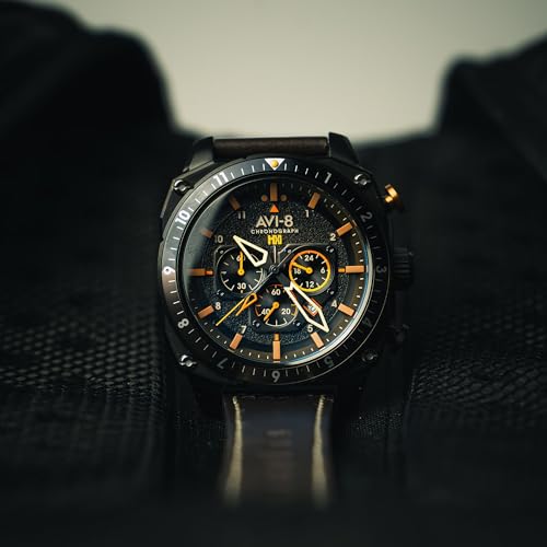 Image of AVI-8 Men's 43mm Hawker Hunter Atlas Dual Time Chronograph Watch with Leather Strap AV-4100