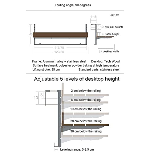 Table suspendue pour balustrade de balcon pliante et réglable - 6