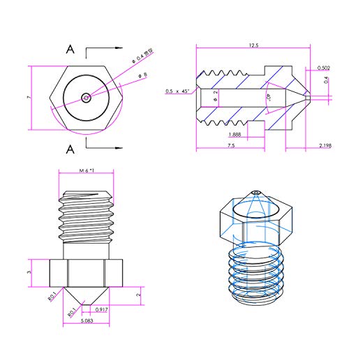 3D Printer Nozzle 0.4Mm Brass Nozzle Extruder Print Head For 1.75Mm Filament E3D V5-V6 3D Printer Anycubic I3 Mega Prusa I3 Mk3/Mk3S Clone Anet A8 Cht (10Pcs) #TOP2