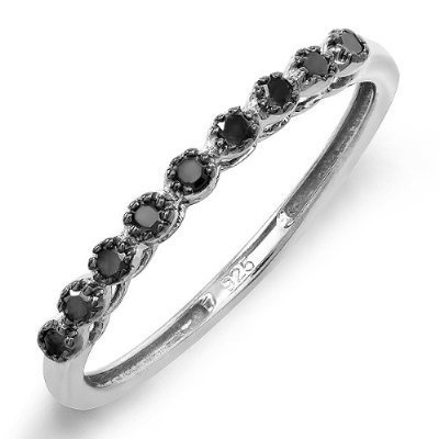 Dazzlingrock Collection 0.20 Ctw Round Black Real Natural Diamond Wedding Anniversary Band 1/5 CT, Sterling Silver