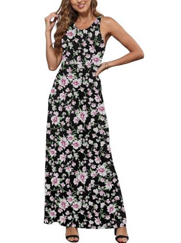 Image of EUOVMY Women's Sleeveless Dress Casual Plain Loose Summer Long Maxi Dresses with Pockets