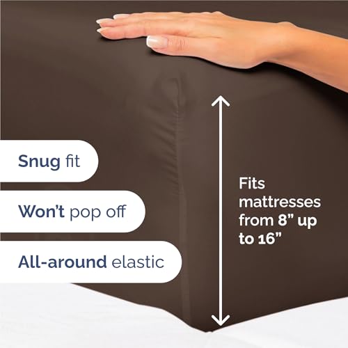 Image of Split King 7 Piece Bed Sheet Set - Comfy, Breathable & Cooling - Brown | Ultra-Soft Hotel Luxury Bedding Set w / 8-16 Inch Deep Pockets, 1 Flat & 2 Fitted Sheet & 4 Pillowcases, Wrinkle & Fade Free