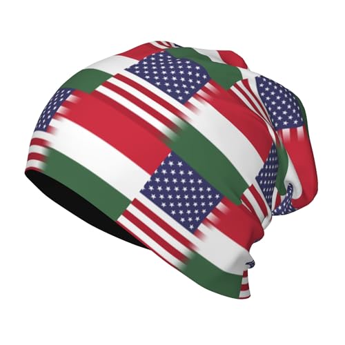 American Flag and Hungarian Flag Kids Leisure Elastic Knitted Hat Junior Large Size Knit Cap Child Beanie Black