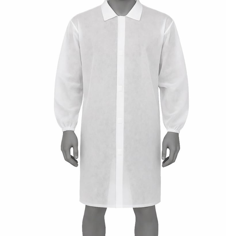 Pack de 100 uds de batas Desechables de Polipropileno 35 g/m² Talla XXXL – Manga Larga Tipo Raglán, Cuello Camisa, Cierre con Cinta Autoadherente - 100 Unidades
