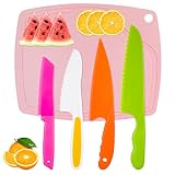 ✮El paquete incluye: obtendrás 4 cuchillos para niños en 4 tamaños y colores diferentes, y 1 tabla de cortar rectangular de plástico. Nuestro cuchillo para lechuga para un corte preciso y una tabla de cortar perfecta