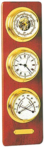 Barigo tablette baro hygro thermomètre horloge quartz en bois et finitions nobles
