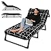cadciehe Camping Cot, Adjustable 4-Position Adults Reclining Folding Chaise with Pillow, Outdoor Lounge Chair Sleeping Cot Bed, Perfect for Office, Pool, Beach Patio Black
