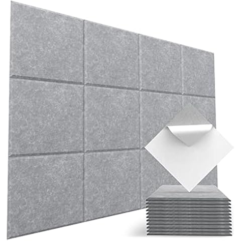 JBER Square Acoustic Panels, 12" X 12" X 0.4" High Density Self-Adhesive Soundproof Wall Panels Acoustic Treatment for Studio, Home, Office (12 Pack, Gray) Cover