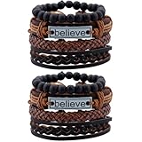 VERDANVERSE Pulseras de Cuero Genuino para Hombre 2 Juegos Vintage Trenzadas Estilo Punk Pulsera Masculina Retro Ajustable para Diario y Obsequio Versátiles