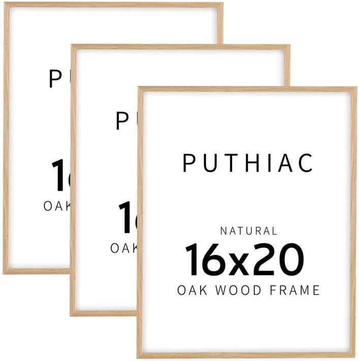 puthiac 16x20 Oak Wood Frames -16"x20" Poster Frames for Wall, 16x20 Picture Frames for Wall, 16 x 20 Picture Frames, 16 x 20 Frames for Wall(3 Pack, Beige)