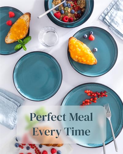 24 Piece Dinnerware Sets for 8 - Modern Style Stoneware Dinnerware Set - Scratch Resistant, Dishwasher Safe Plates and Bowls Sets Ceramic, Dish Set, Bowl and Plate Set - Black and Petrol Blue… - Thumbnail 4