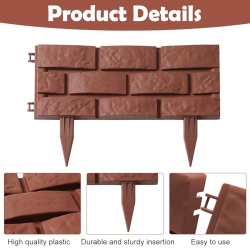Image of HASTHIP 4Pcs Garden Fence Border, Garden Decor Fencing, Rustic Brick Garden Edging Picket Fence - Connectable Garden Border Fence - Decorative Fence for Garden Lawn, Pathway, Backyard (Brown)