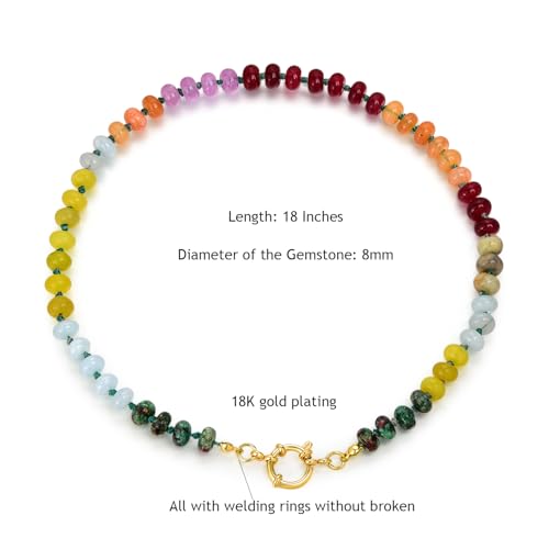 Beaded Gemstone Necklace for Women, Colorful Rainbow Choker, Boho Natural Stone Summer Beach Handmade Jewelry2