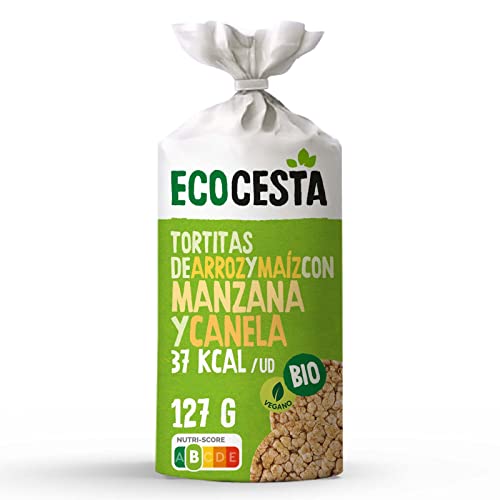 Ecocesta - Tortitas Ecológicas de Arroz Integral y Maíz con Manzana y Canela - 127 g - Bajo Contenido en Sal - Sin Gluten - Aptas para Veganos - Ideales en Desayunos y Meriendas