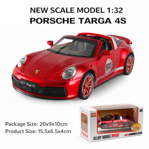Image of WORSHIPER 1:32 Scale Porsche 911 Targa 4S Alloy Diecast Car Model Toy | Pull Back Action with Sound & Light | Openable Doors | Collectible Vehicle for Kids & Adults
