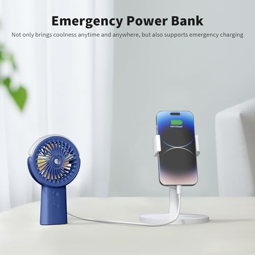 Otlonpe Misting Fan Portable Fan with Mist,Small Handheld Fan 4000mAh Rechargeable Fan,Water Spray Hand Held Fan Battery Operated,Mister Hand Fan Cooling Personal Fan,Travel Indoor Outdoor Women Men